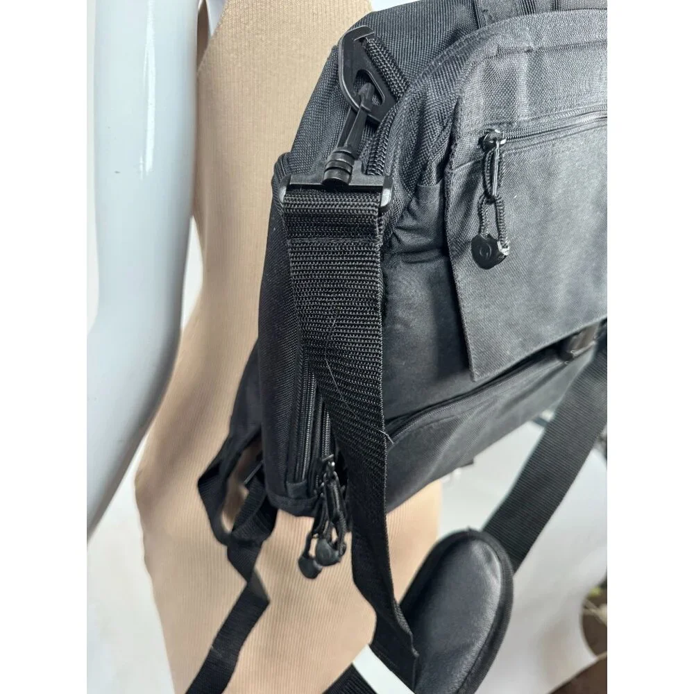 Convertible Black Backpack Messenger Bag With Multiple Compartments Adjustable S